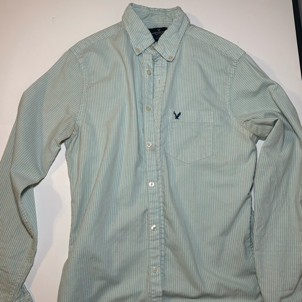 American Eagle Outfitters Light Green Striped Shirt